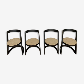 Set de 4 chaises vintage Baumann modèle Halfa 1970 bois cintré