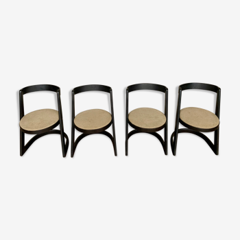 4 Vintage Baumann chairs Halfa 1970 cut wood