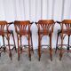 Set of 4 Vintage Bentwood Bar Stools, Brown Leather Seat, Nailhead Trim