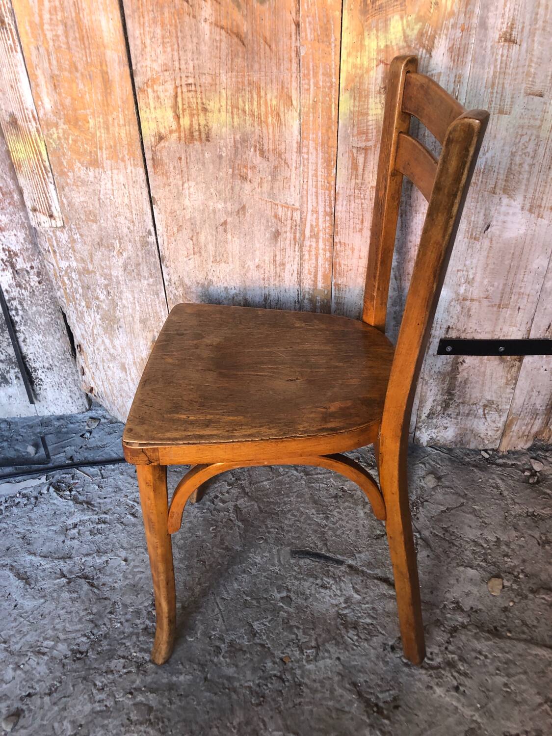 Old vintage baumann light wood bistro chair #a566