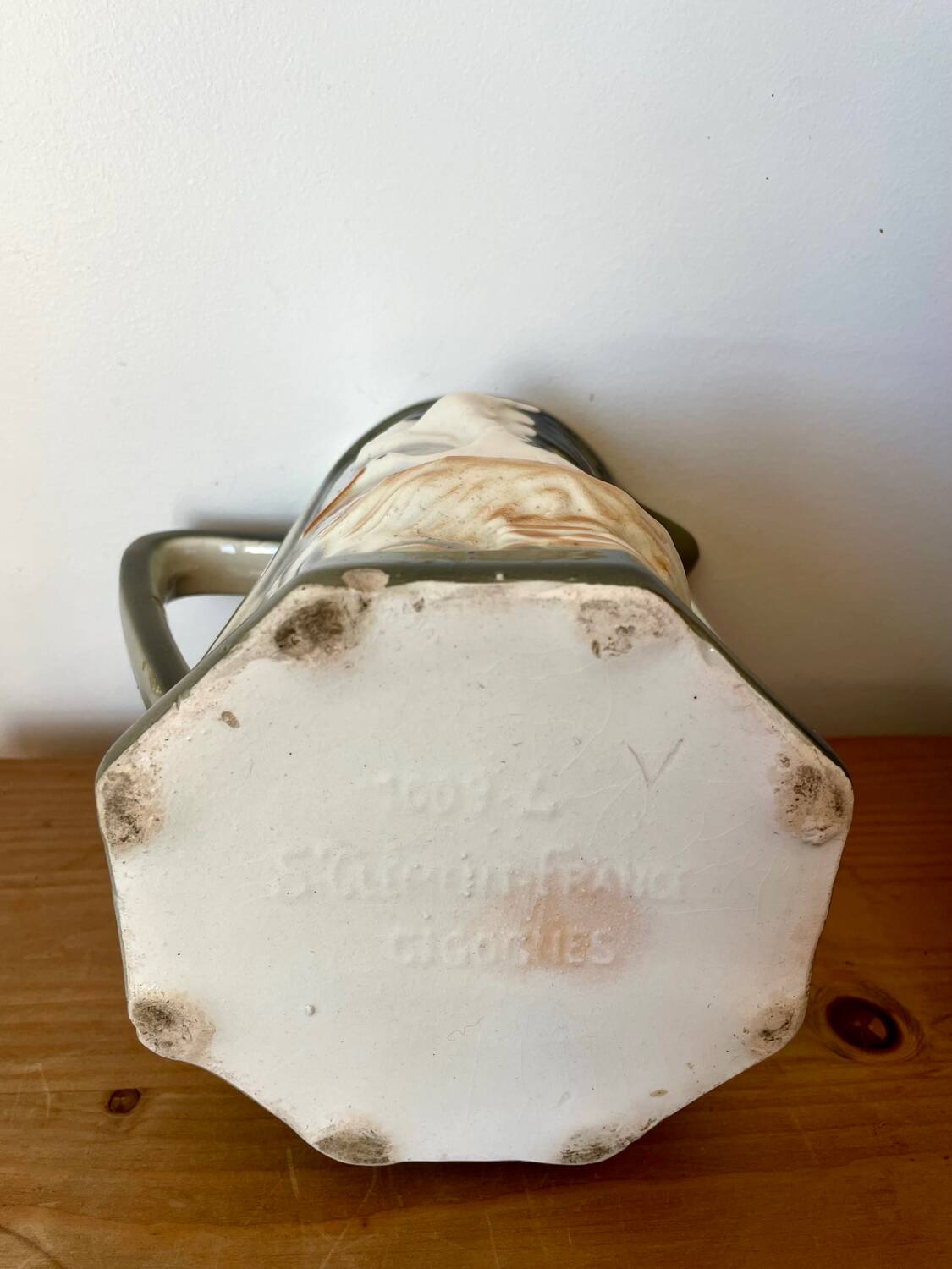 Old Barbotine Jug Storks - Saint-Clément France