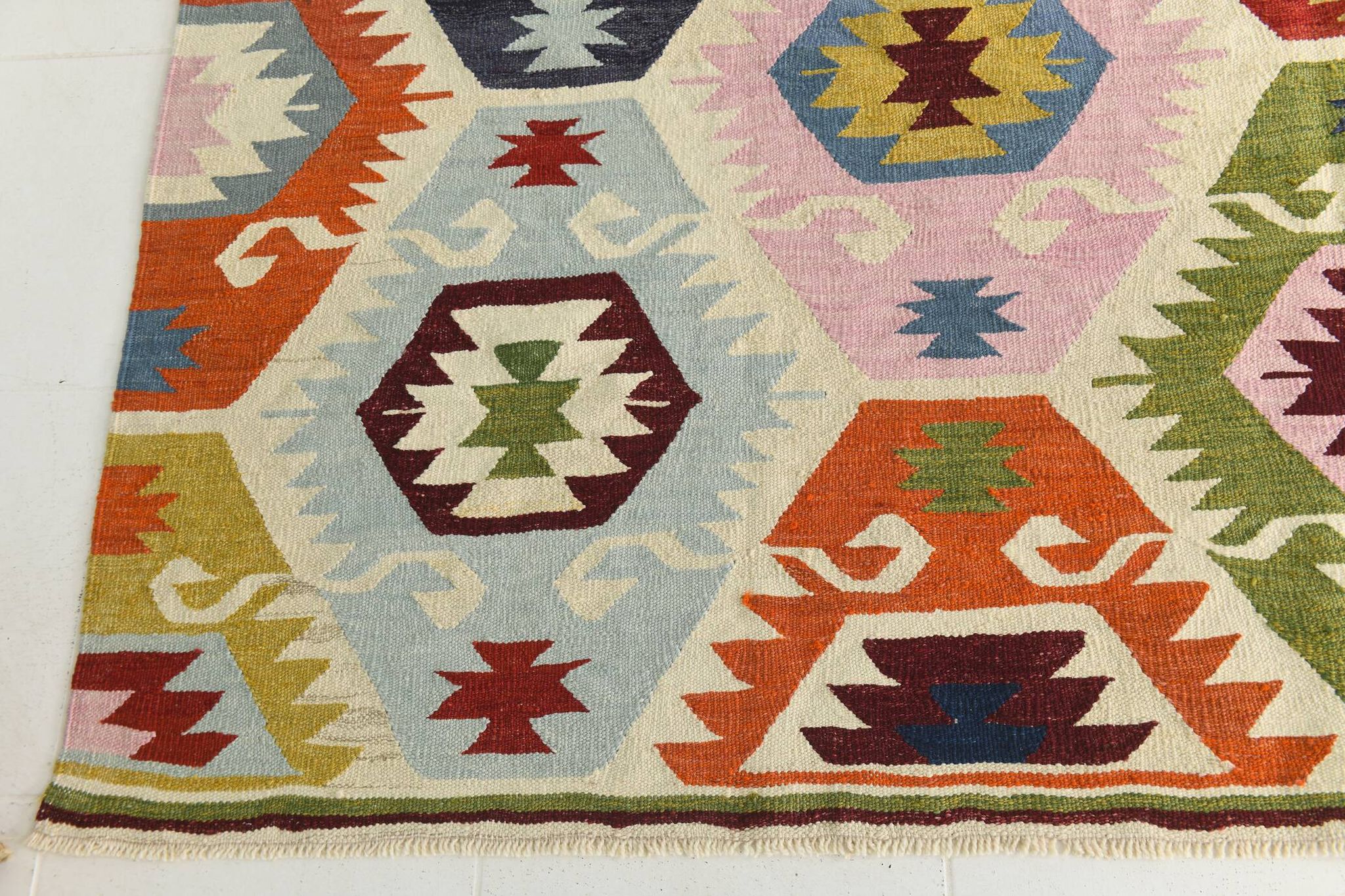 Turkish Geometric Tribal Vintage Kilim Rug, 254x348Cm