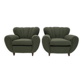 Paire de fauteuils Art Déco en tissu bouclé vert attribués à Guglielmo Ulrich, années 1940