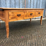 Antique Louis XV table with 3 drawers and 1 pull-out in solid cherry wood