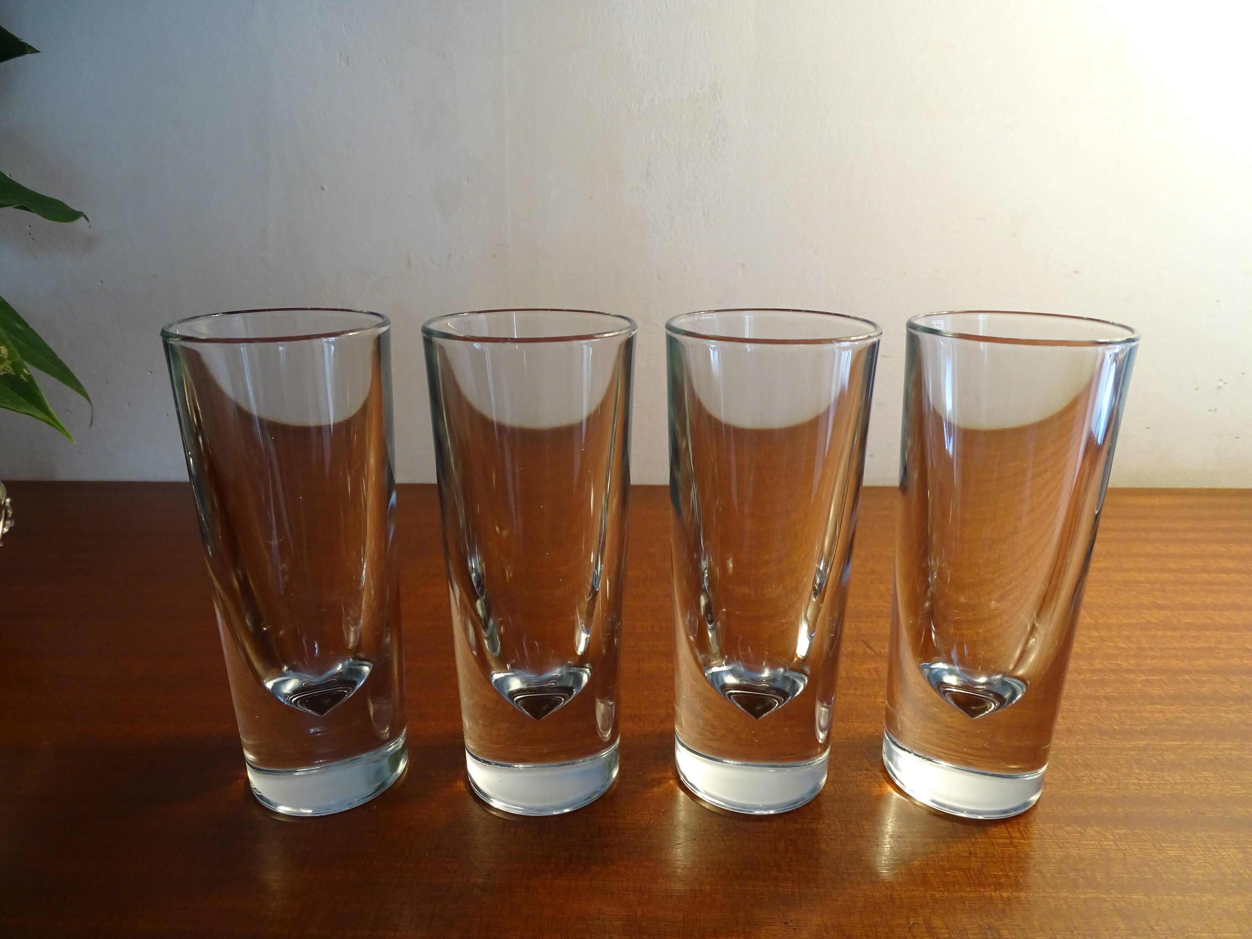 4 high glasses Heavy bullet glass Carlo Moretti Italy 1980 signed