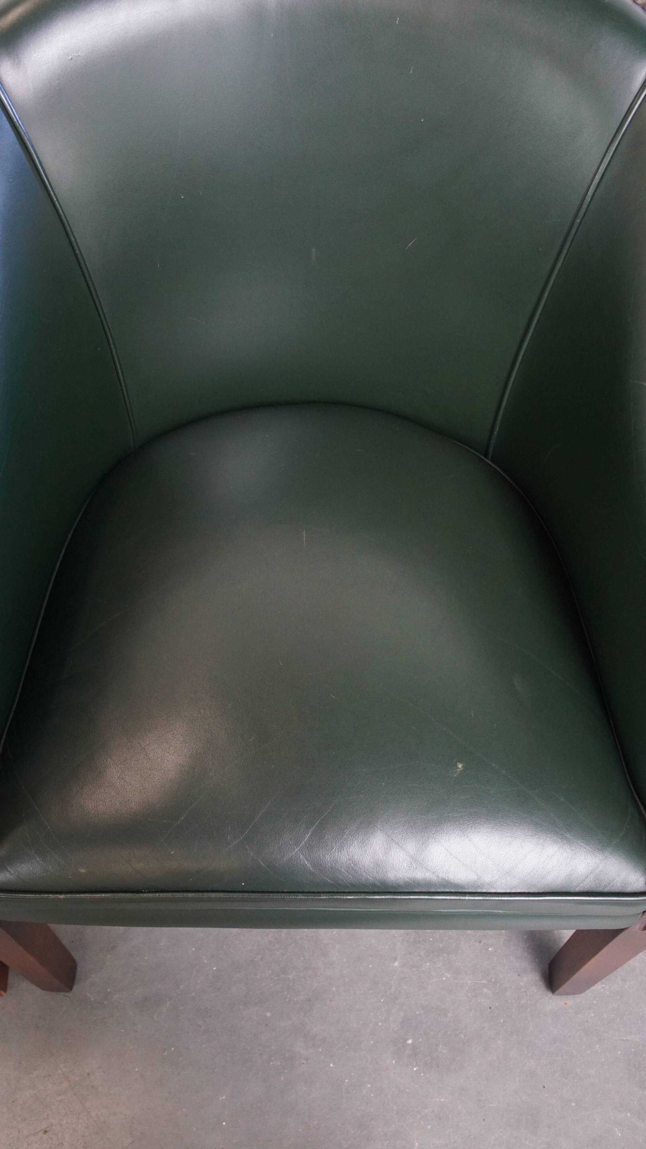 Set of 2 Green Cowhide Leather and Wooden Side/Dining/Office Chairs
