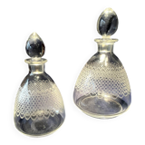 2 ENGRAVED GLASS LIQUOR CARAFES FROM THE 1930s-1940s