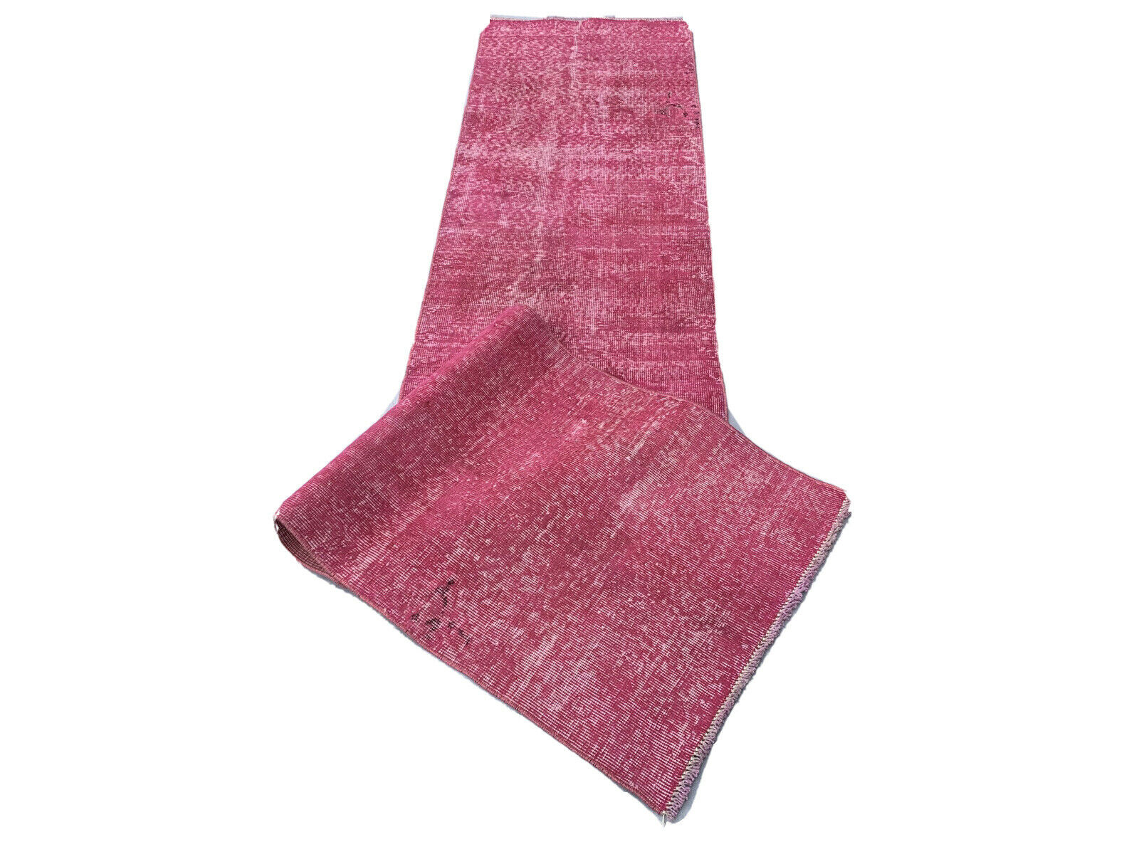 Distressed Turkish Narrow Runner 336 X 71 cm Wool Vintage rug, Over-dyed Pink