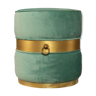 Saskia upholstered round turquoise velvet pouf with brass inlay