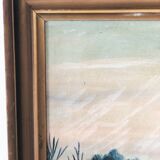 Large Original Vintage River Landscape Oil Painting, circa 1960