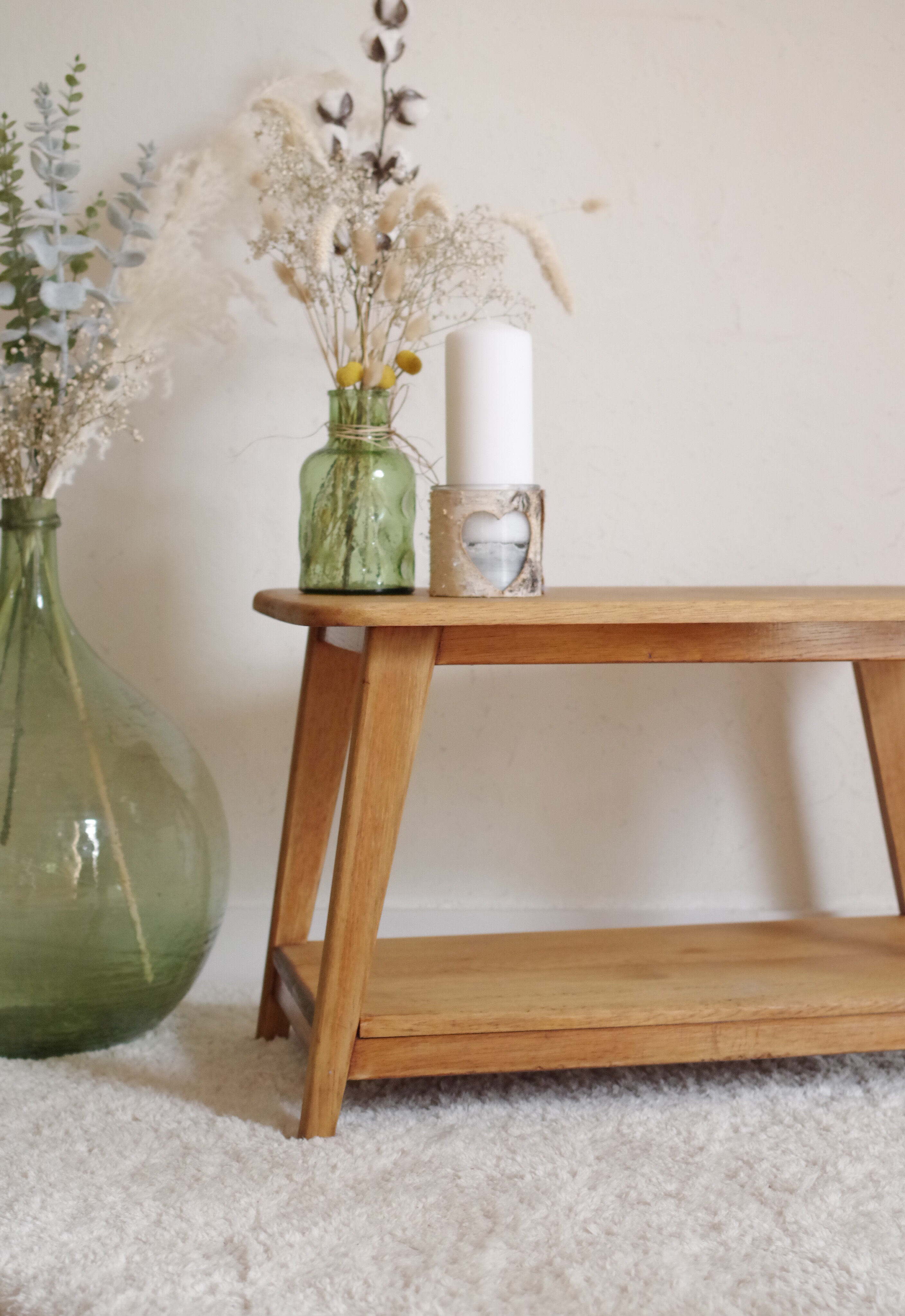 Oak coffee table with compass feet
