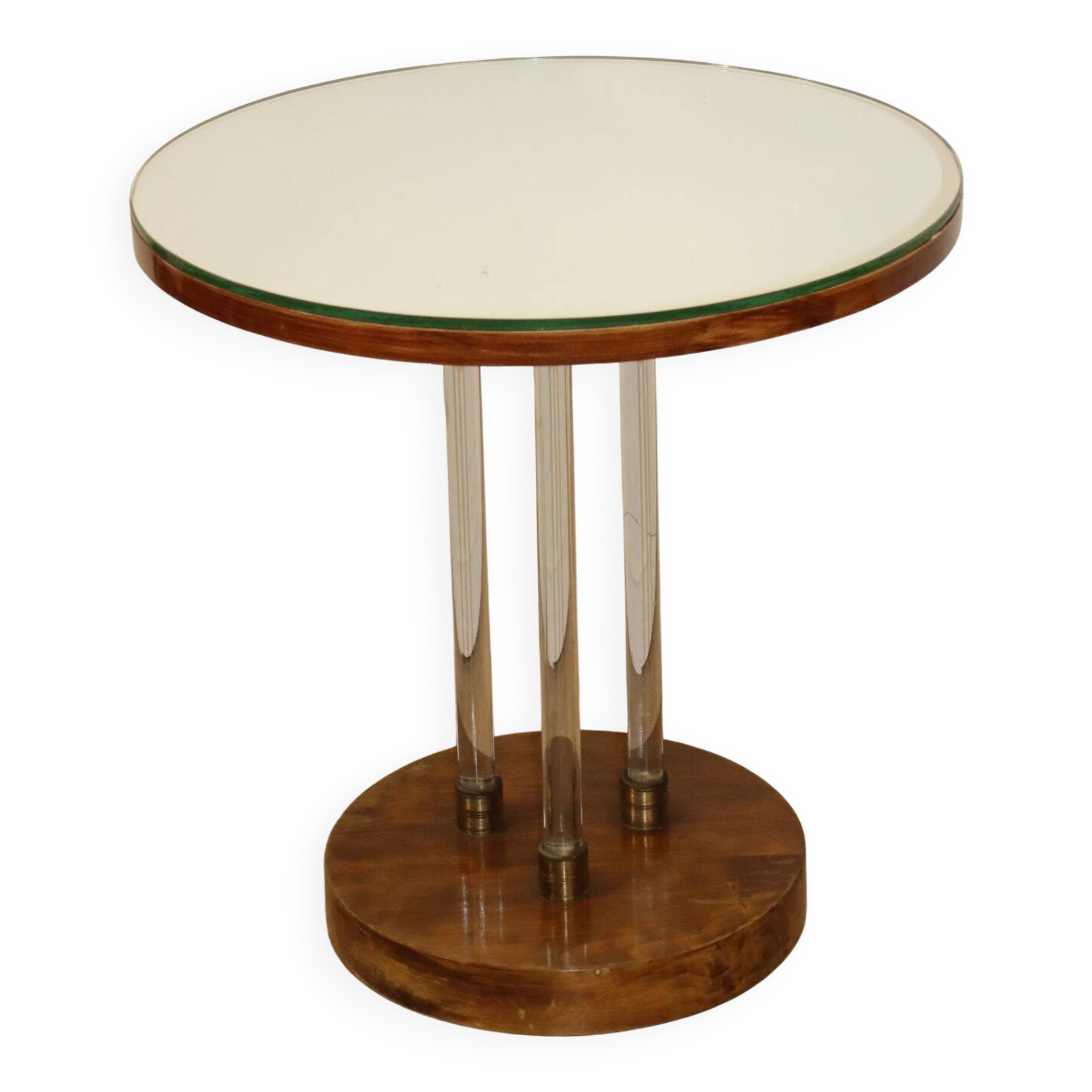 Art Deco side table in wood, brass and glass