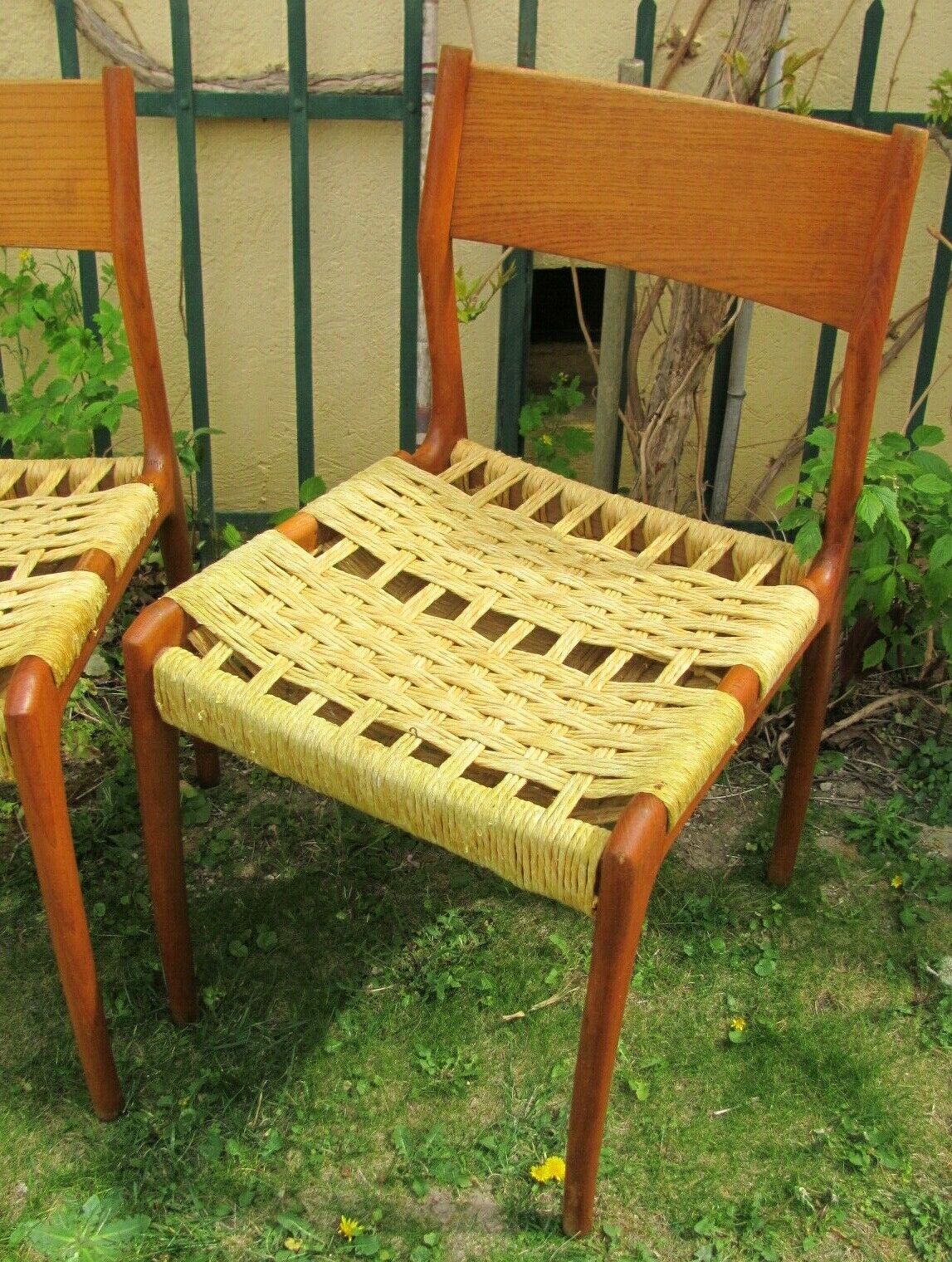 Three Scandinavian chairs - seated in braided rope