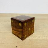 Box with 5 teak and brass dice, vintage