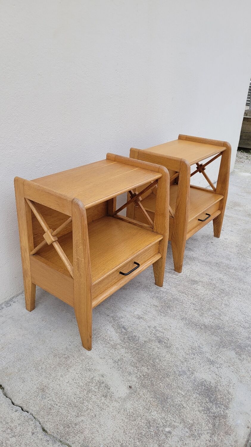 Paire de table de chevets Ateliers Saint sabin en chêne 1950