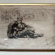 Old engraving by Lucien Pénat (Prix de Rome) and its large gilded frame.