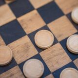 Small game of travel checkers, beech wood, 1970