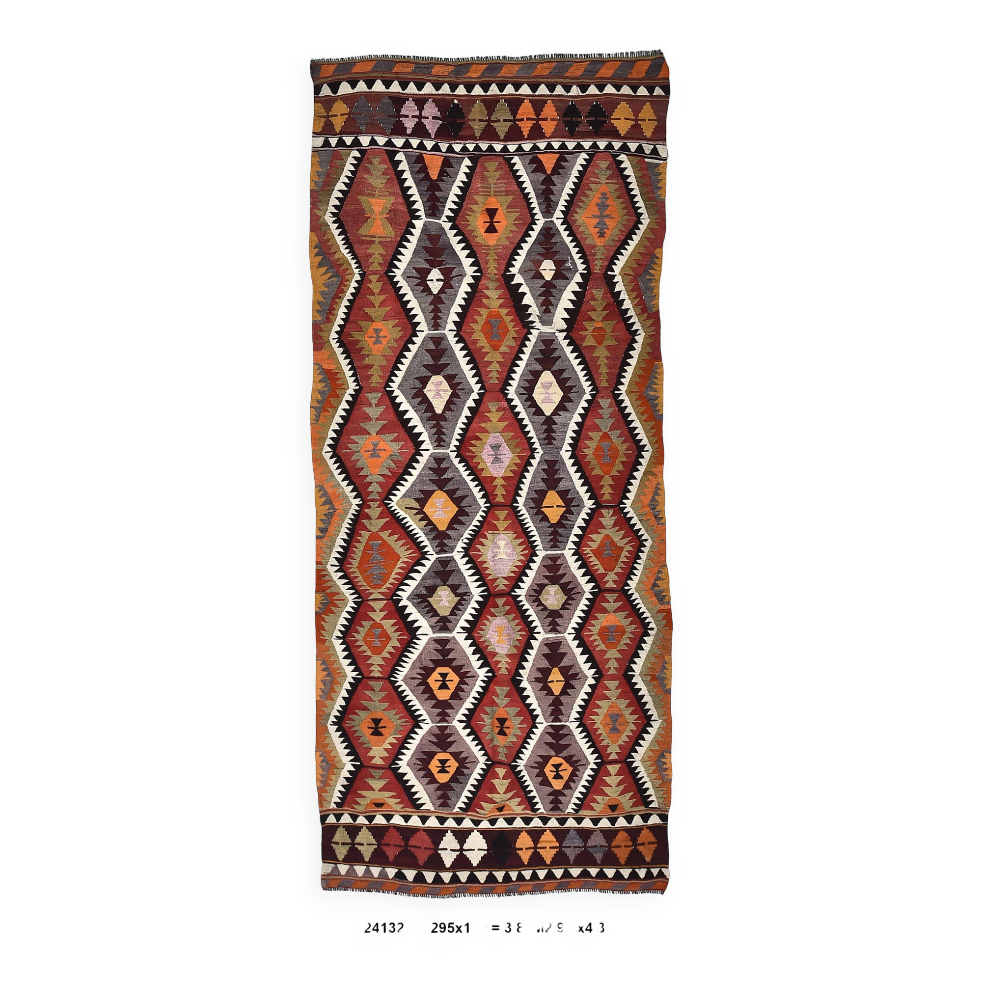 4x10 Red Green Tribal Kilim Rug 130x295Cm