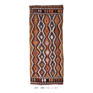 4x10 Red Green Tribal Kilim Rug 130x295Cm