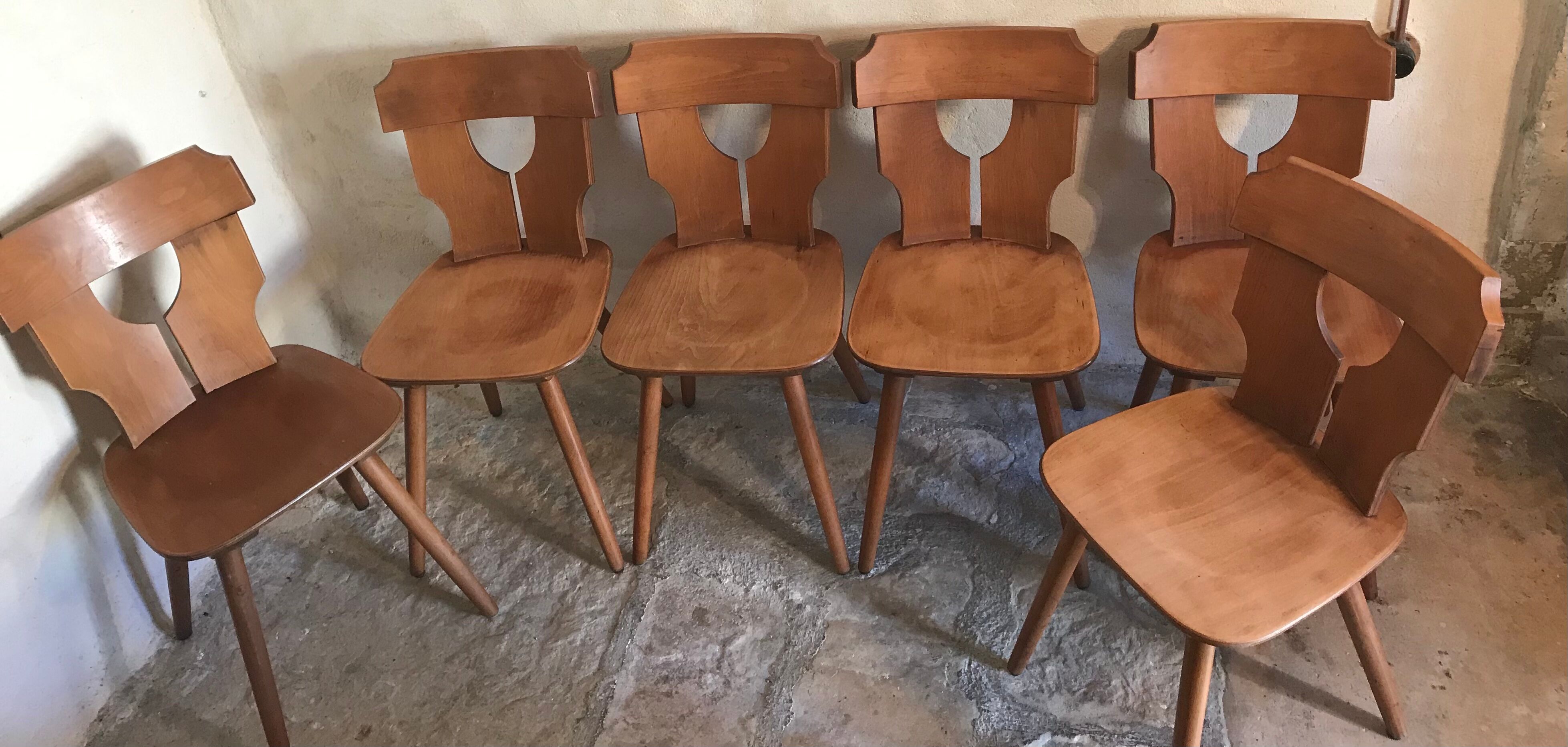 Lot de 6 chaises brutalistes vintage 1960-1980