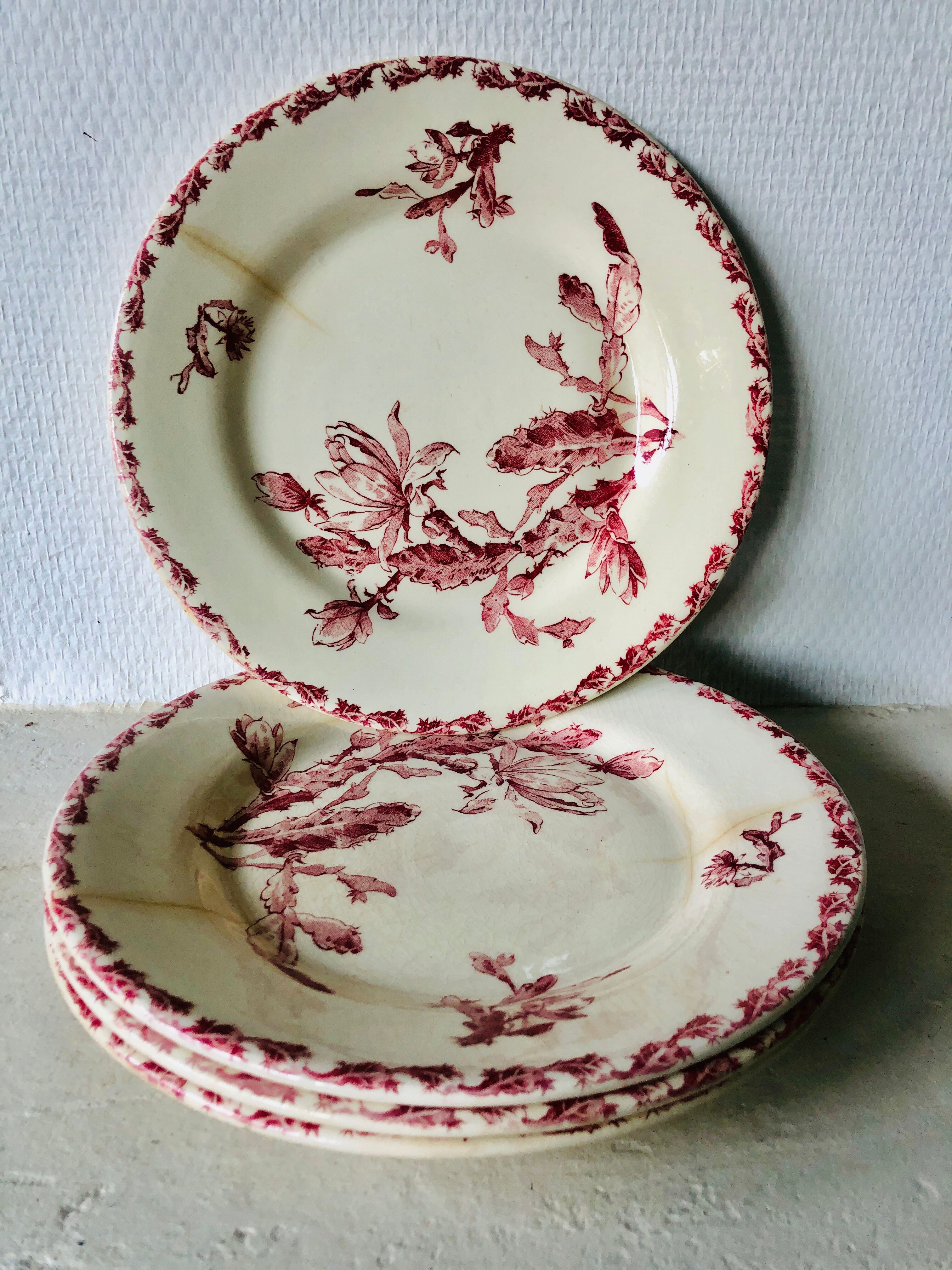 Set of 4 flat plates in Gien porcelain
