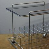 Rolling furniture serving for HIFI vinyl storage chrome & smoked glass 1970s