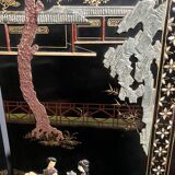 Antique Chinese bedroom screen, inlay of soapstone, jade, ivory, mother-of-pearl