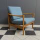 Wood arm chair reupholstered in blue fabric 1960s