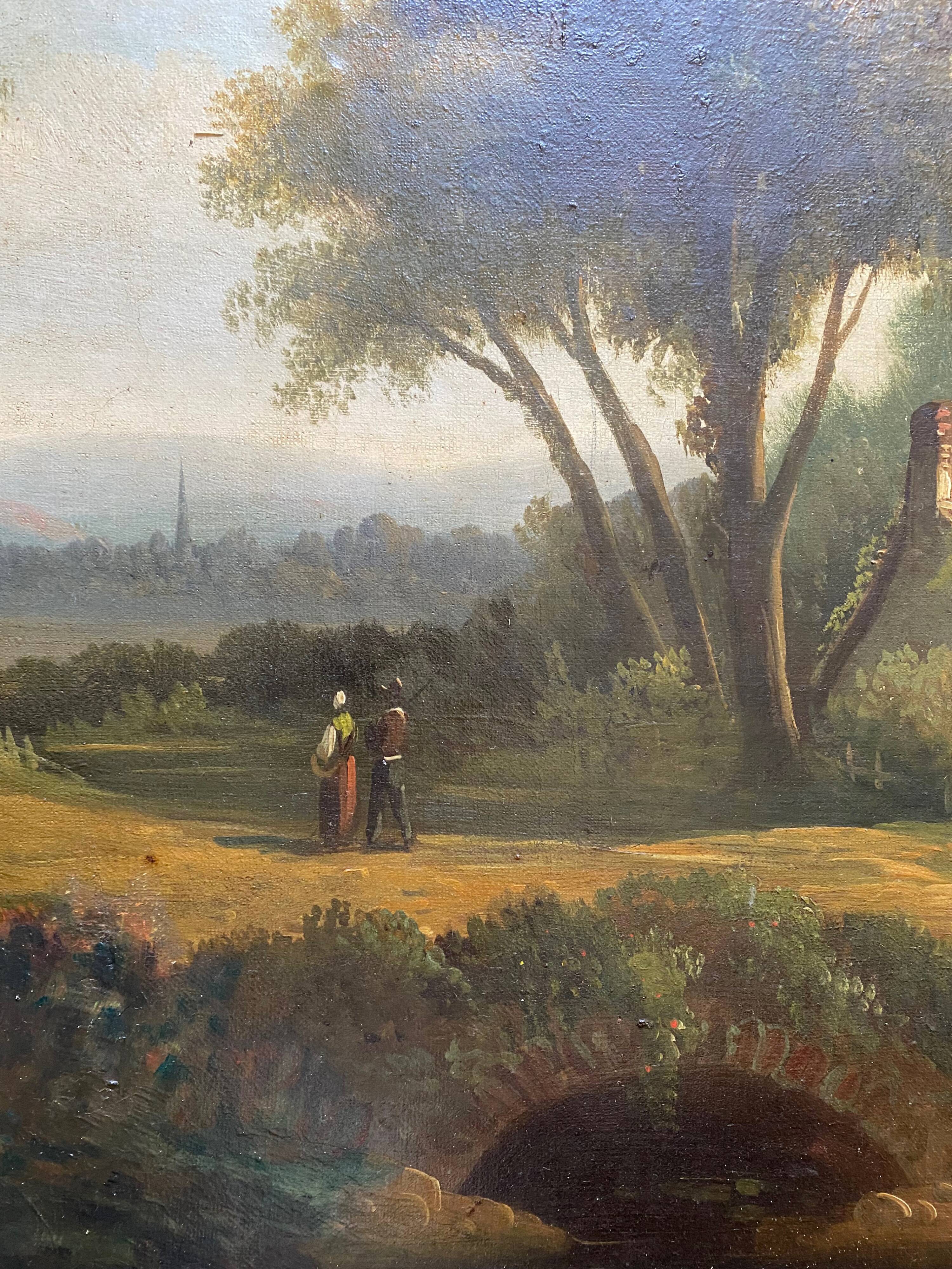 Painting Barbizon "animated landscape" HST XIX° century for restoration