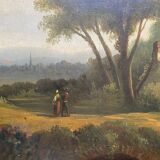Painting Barbizon "animated landscape" HST XIX° century for restoration