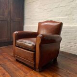 Antique French Leather Club Chair, Moustache Model, Circa 1930’s