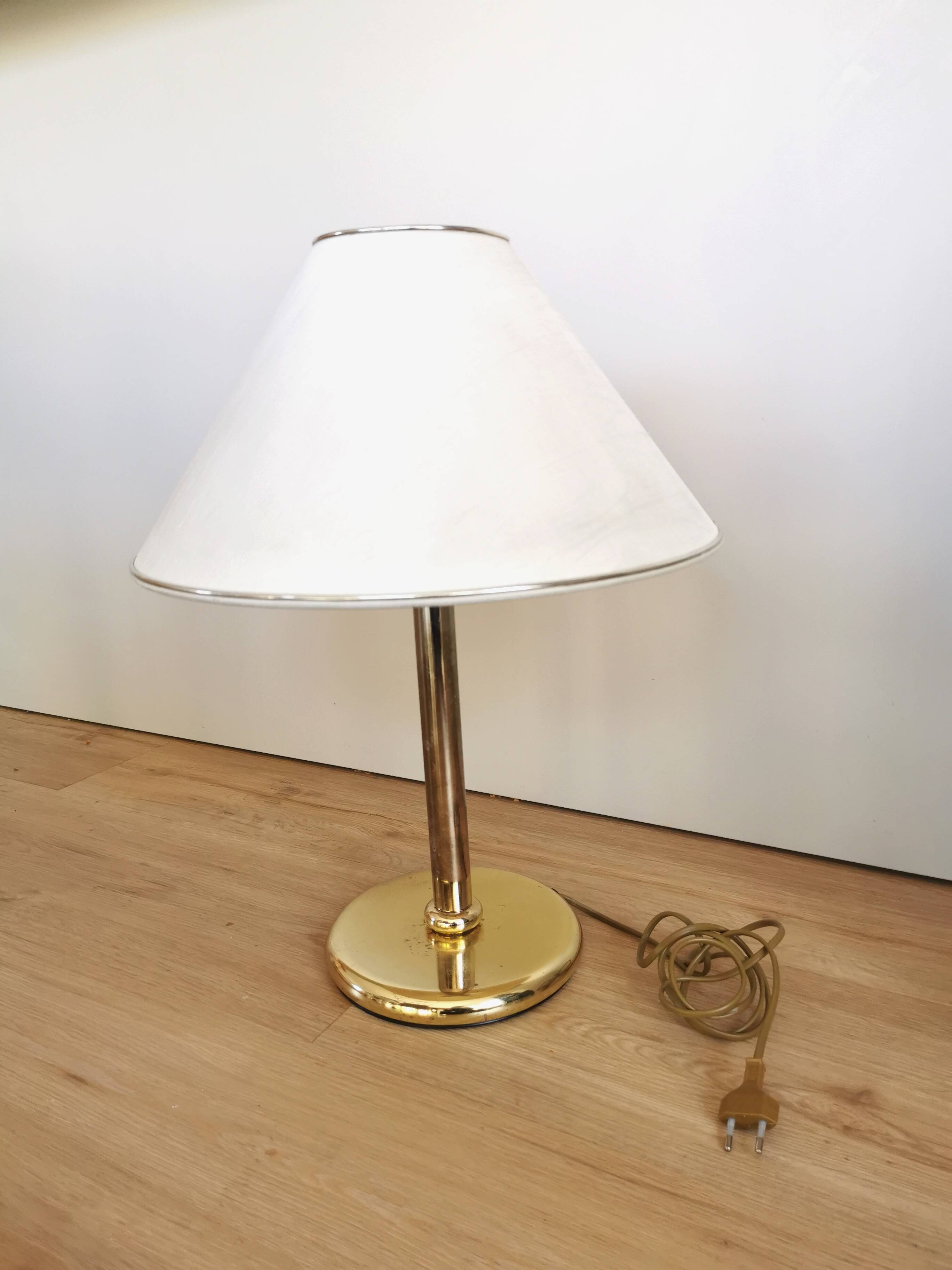 Vintage Brass Table Lamp with Fabric Shade, Mid-Century Bedside Light