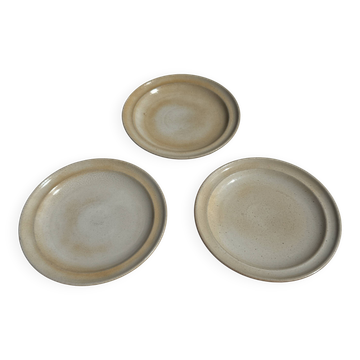 Set of 3 beige grey stoneware plates D25