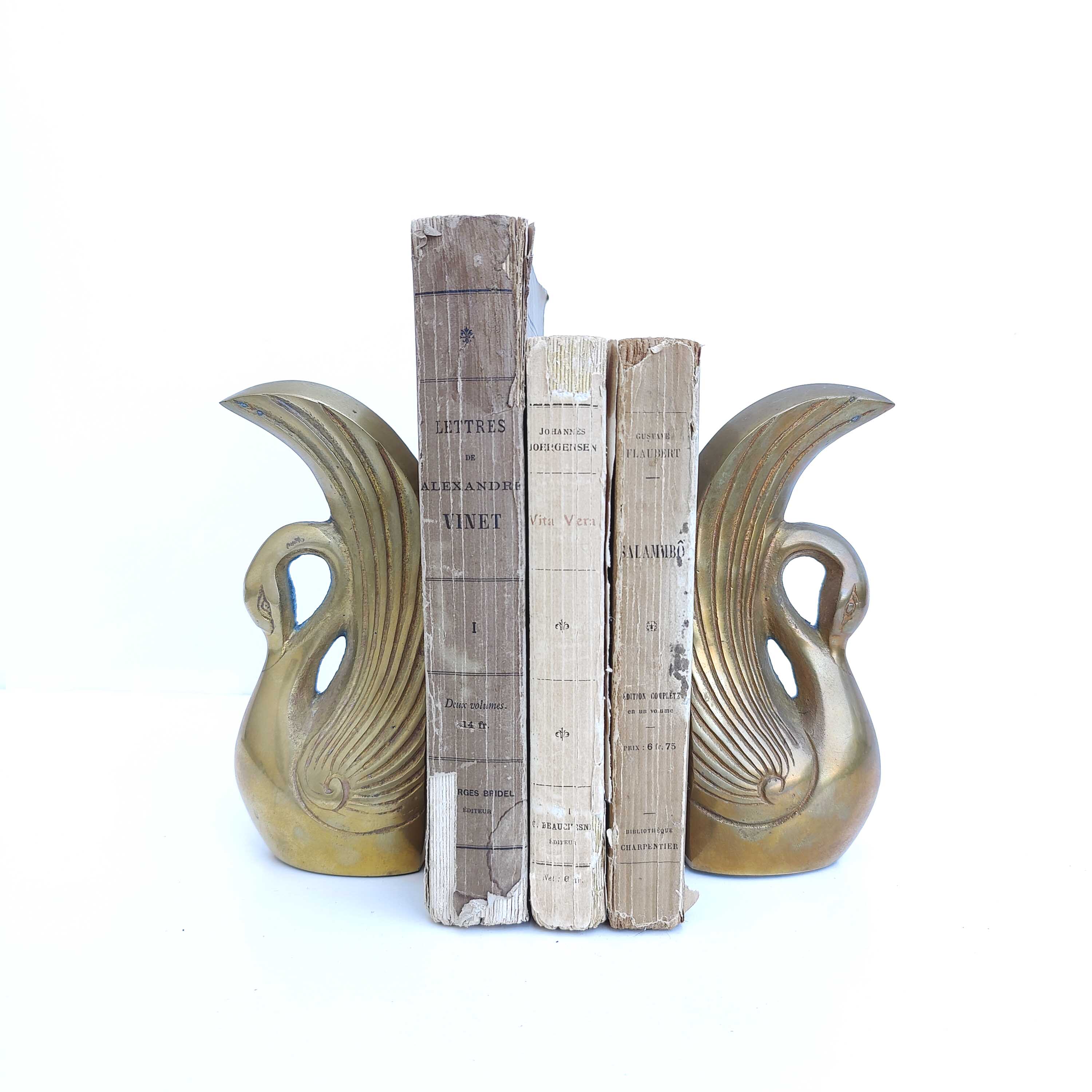 Pair of brass swan books greenhouse