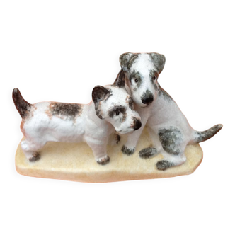 Zoomorphic sculpture cracked ceramic fox terrier dogs