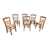 Set of 6 wooden and straw chairs
