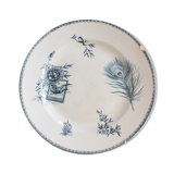 Plat ancien de service en porcelaine opaque à motif au transfert