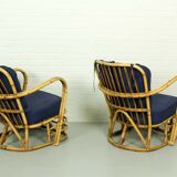 Ensemble rare de salon de rotin de milieu du siècle