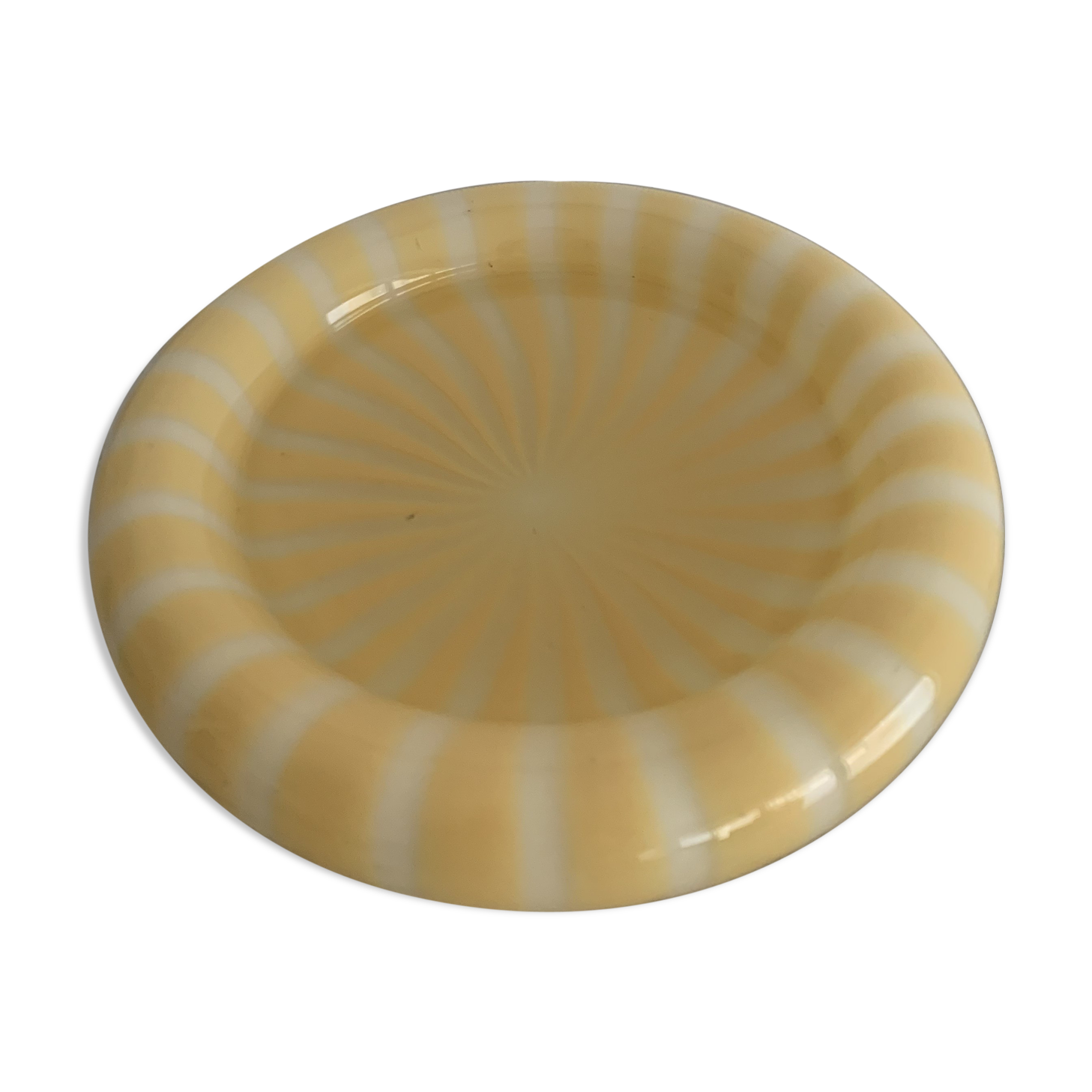 Vintage yellow-white striped round glass ashtray