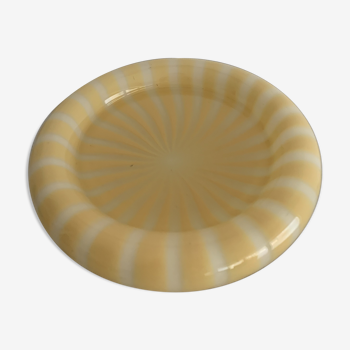 Vintage yellow-white striped round glass ashtray