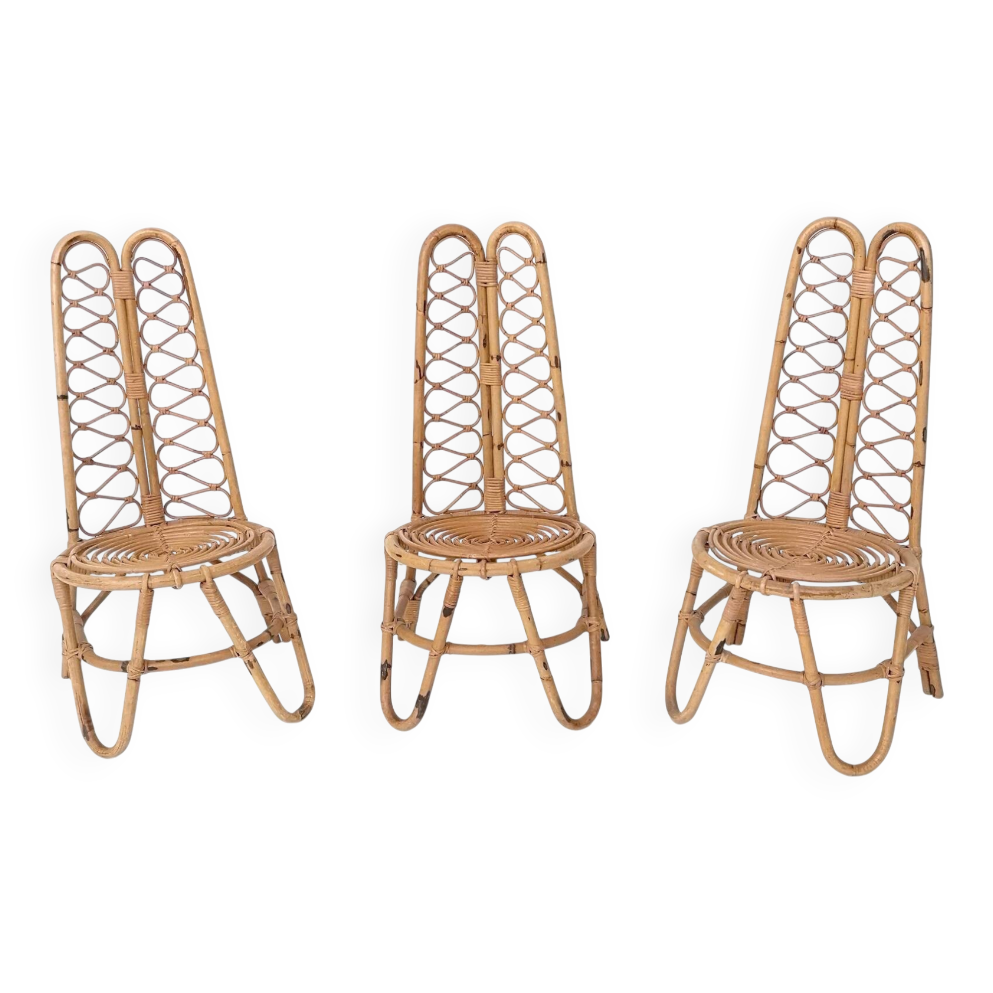 Ensemble de trois chaises de jardin en bambou, Italie