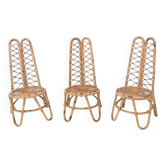 Ensemble de trois chaises de jardin en bambou, Italie