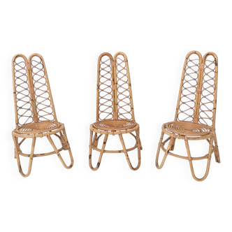 Ensemble de trois chaises de jardin en bambou, Italie