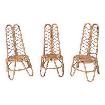 Ensemble de trois chaises de jardin en bambou, Italie