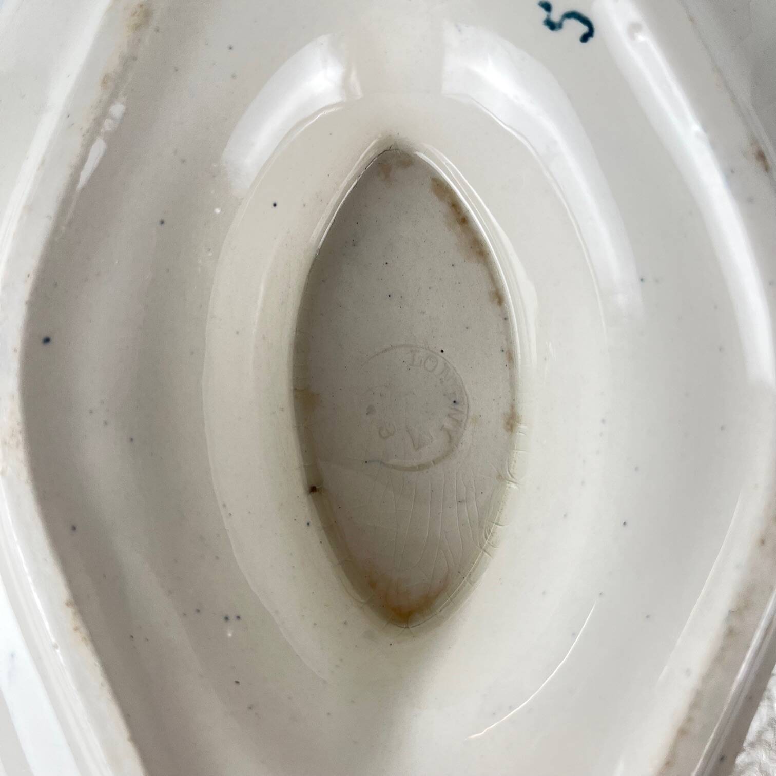 Longwy sauceboat, late 19th century "Ycho", blue ironstone