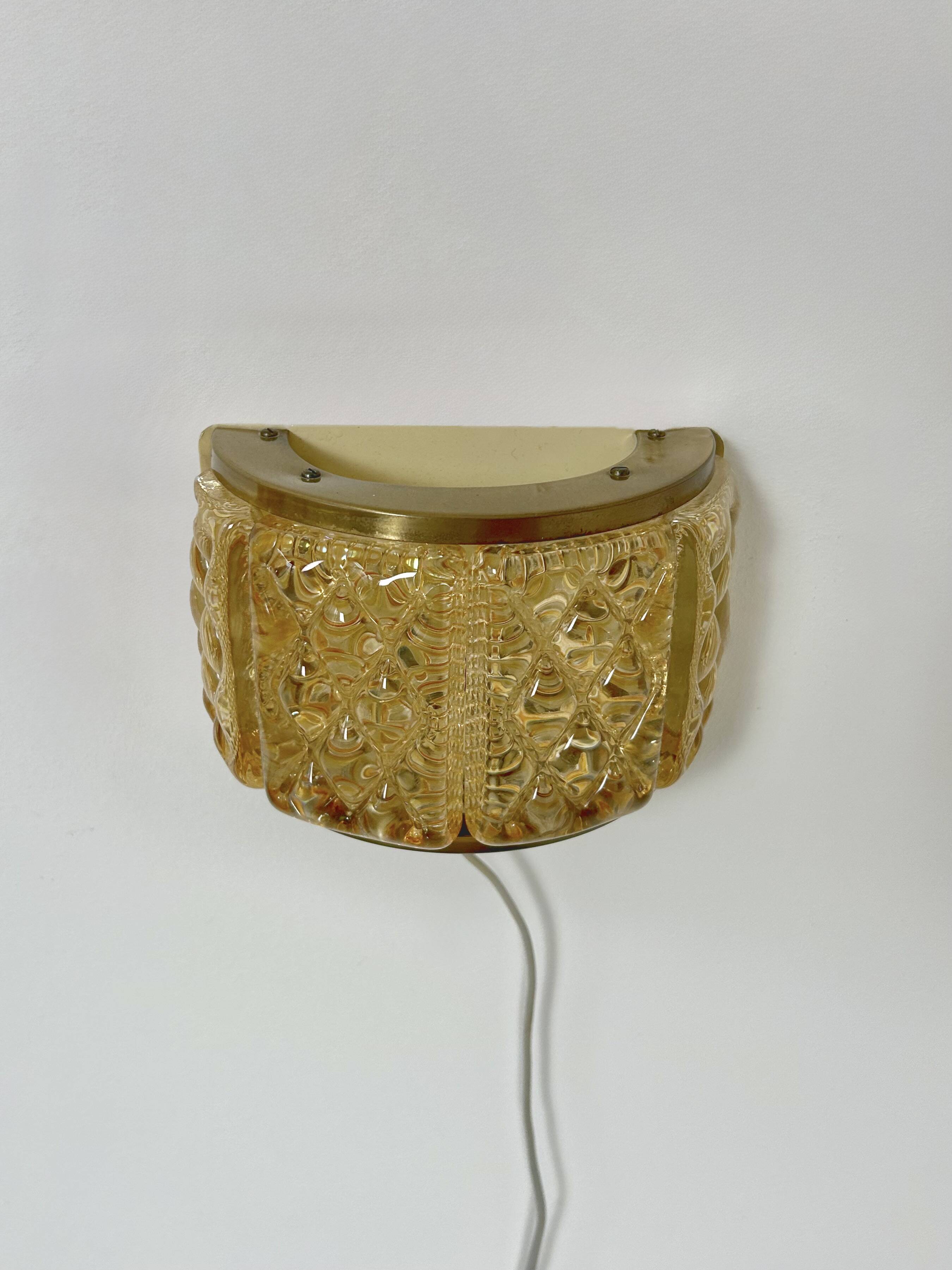 Pair of vintage wall lights, Murano glass and brass, Sweden, 1960.