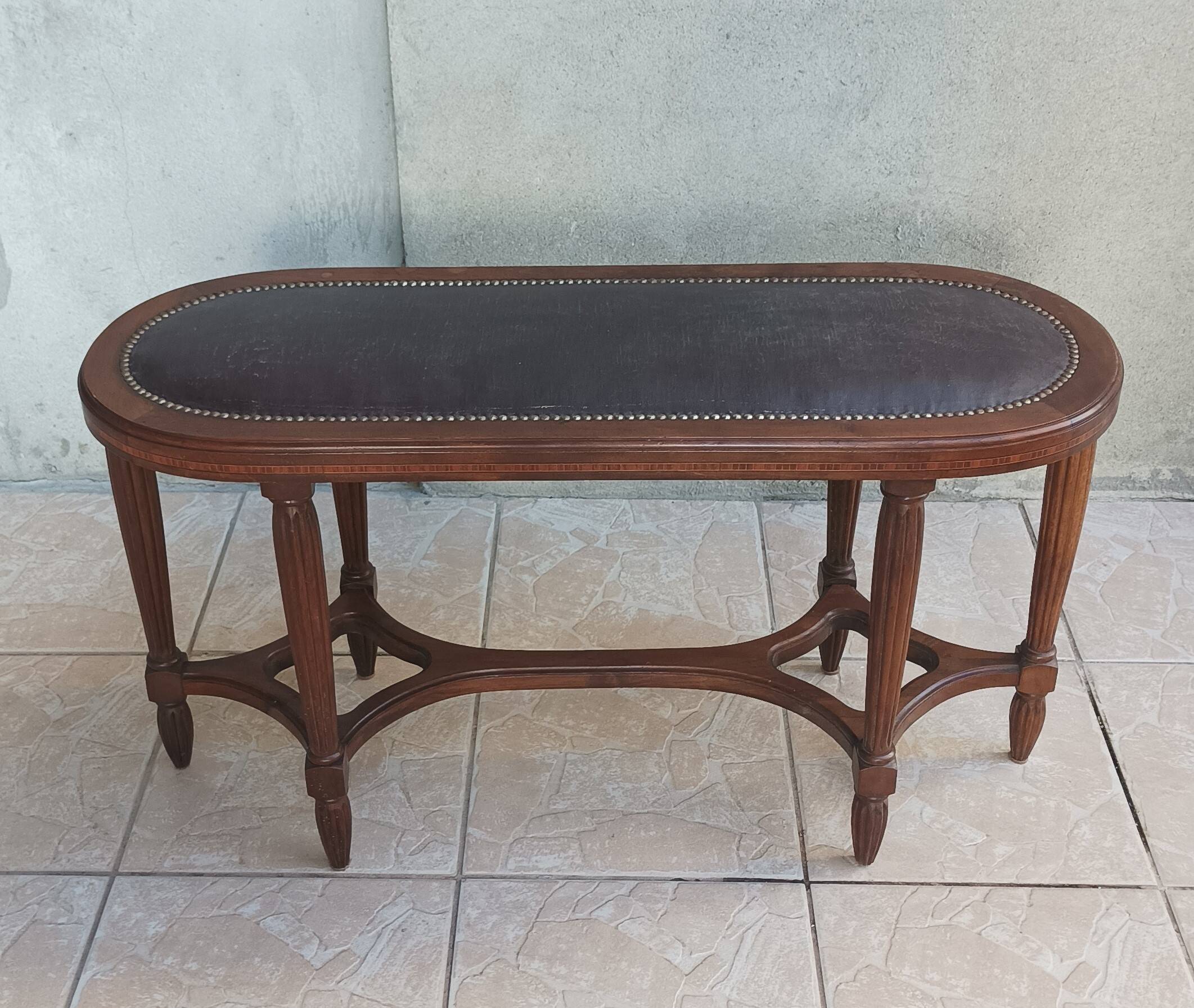 Art Deco stool bench in inlaid walnut