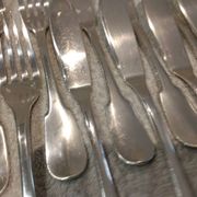 12 fish cutlery sets, 24 pieces, silver-plated metal, Christofle Cluny silversmith
