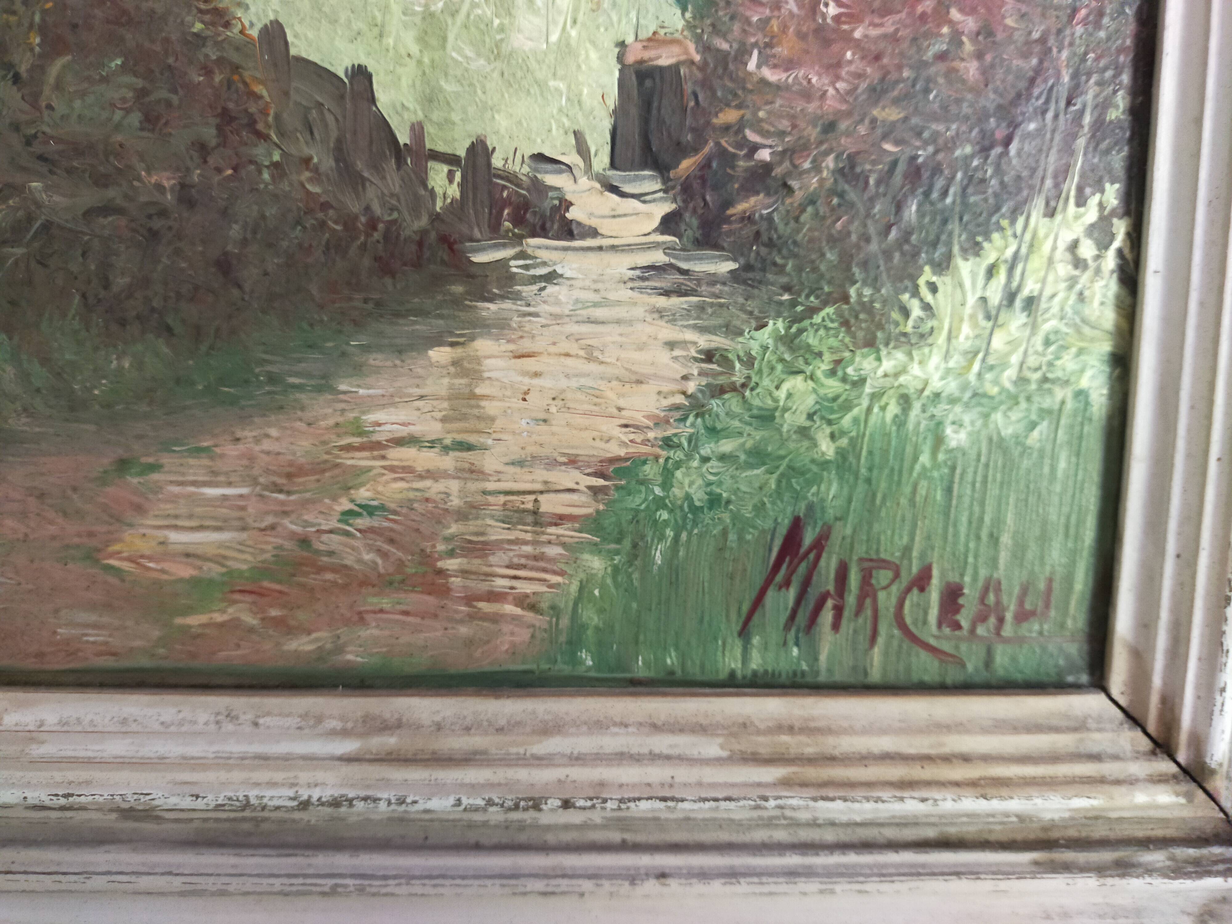 peinture à l'huile ancienne paysage signée Marceau peinture à l'huile encadrée