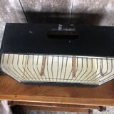 Old small bird cage caoa wood + metal + plastic tray vintage